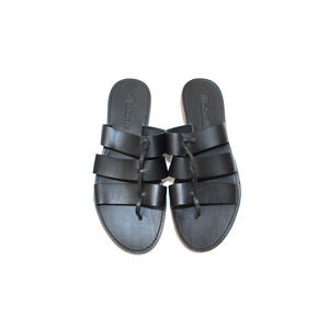 Madewell Black Leather Sandals Size 6.5 Open Toe Fisherman Flat Slip On